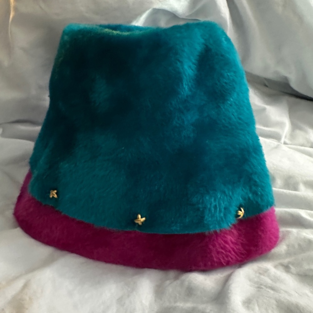 Teal and Pink Faux Fur Bucket Hat